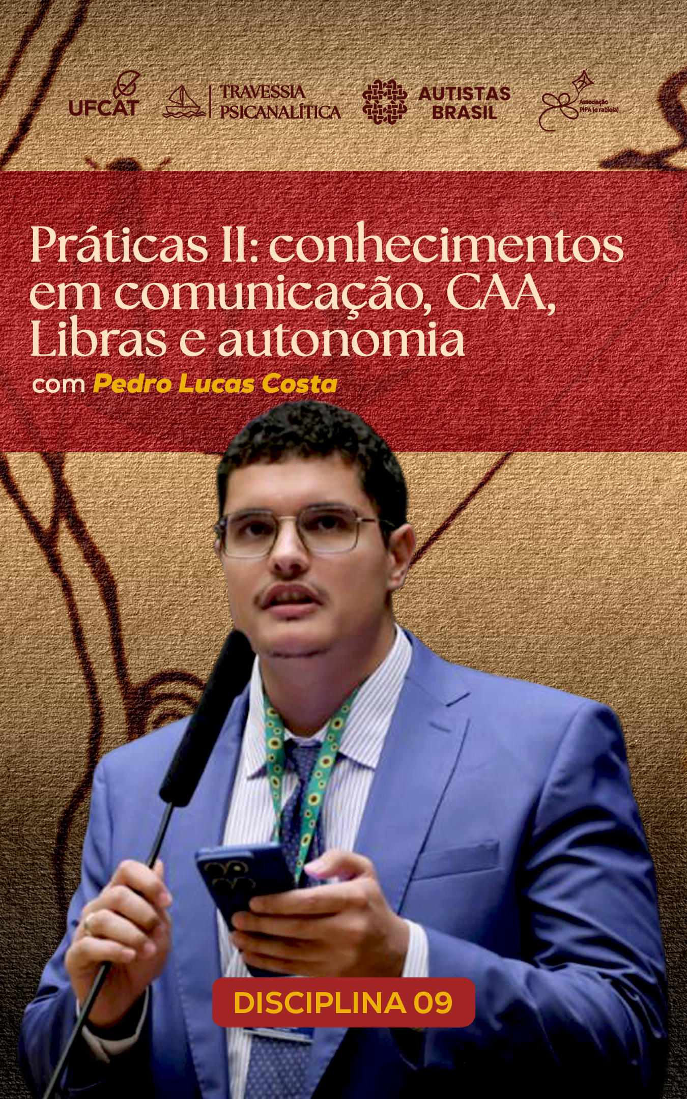 DISCIPLINA 09Alinhado à caracterização pedagógica do autismo, desenvolvendo conhecimentos em comunicação, CAA, Libras e autonomia. Comunicação para além da fala. Recursos de comunicação aumentativa e alternativa, suportes visuais, escrita, gestos, imagens e tecnologias assistivas. Interface com Libras quando pertinente. O AT como parceiro na ampliação das possibilidades de expressão, compreensão e participação social. Comunicação e autonomia na vida cotidiana.